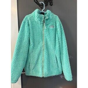 North face girls size Medium 10/12 turquoise face Fleece Jacket Full Zip